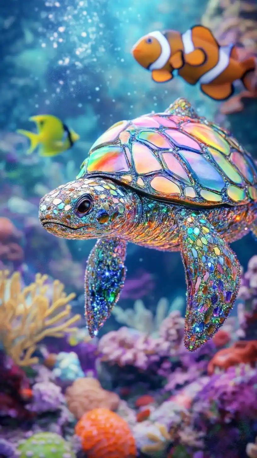 Iridescent Turtle in Ocean Midjourney提示词