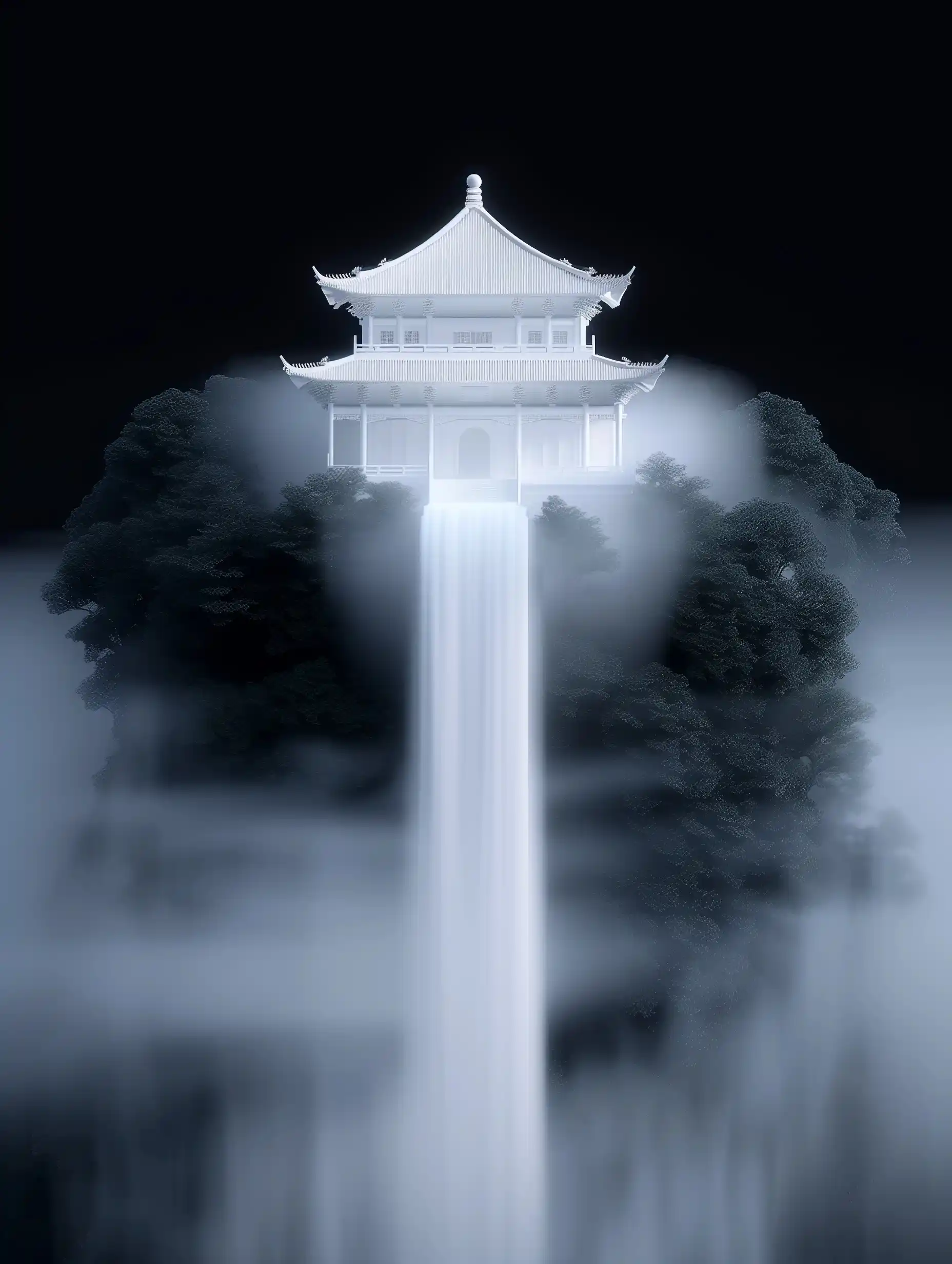 Eaves Building in Mist Midjourney提示词
