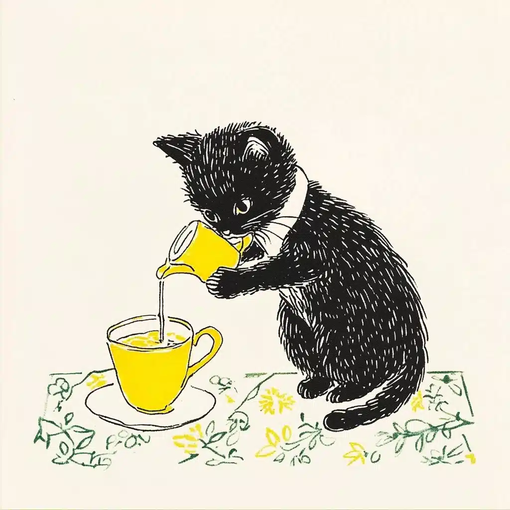 Kitten Brewing Coffee Art Midjourney提示词