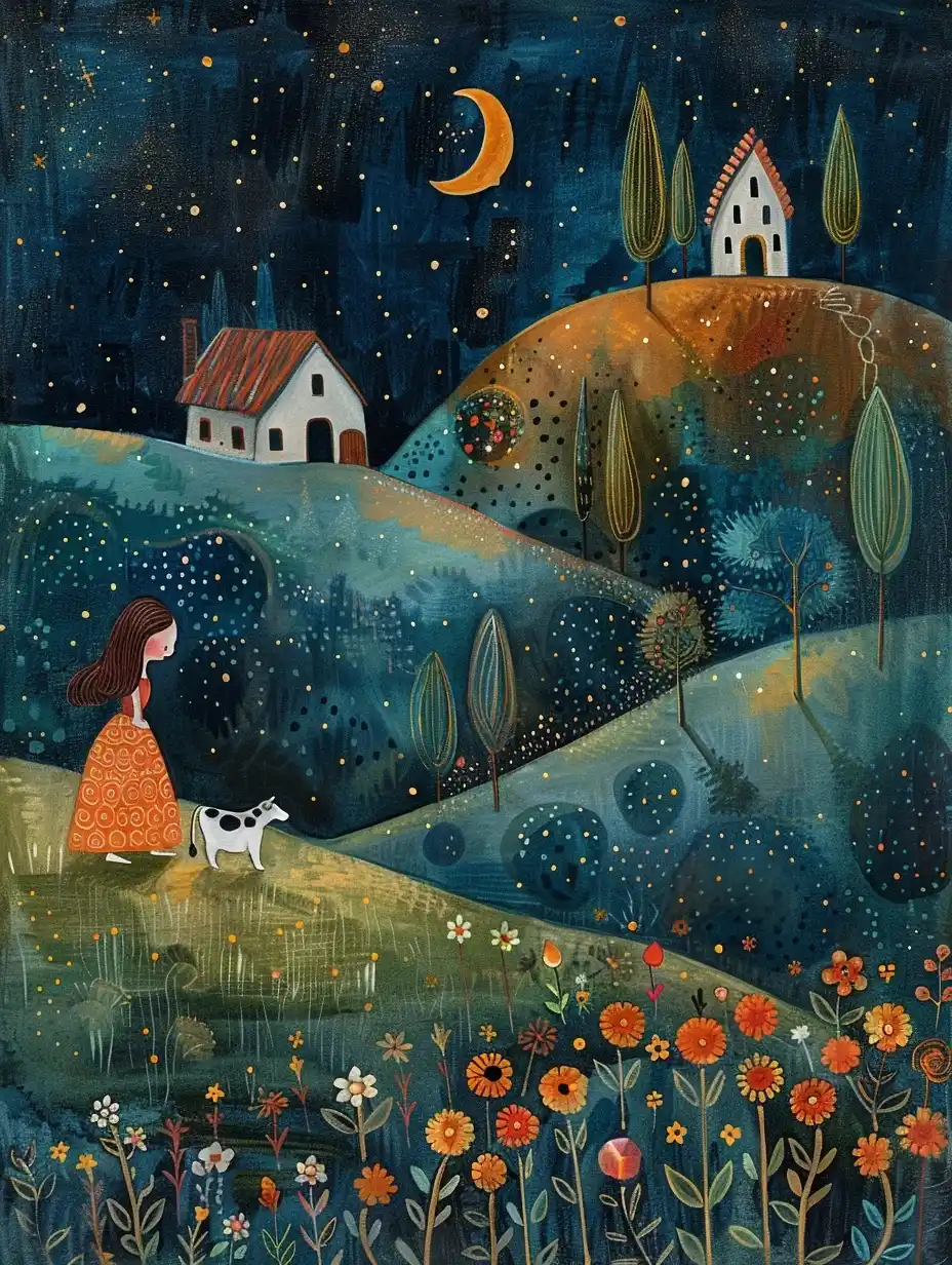 Whimsical Naive Night Sky Midjourney提示词