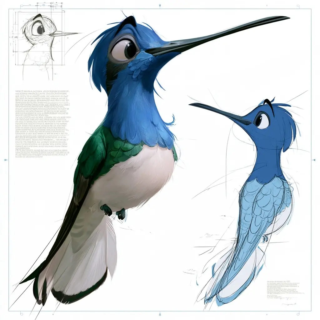 Disney Hummingbird Blueprint Sketch Midjourney提示词