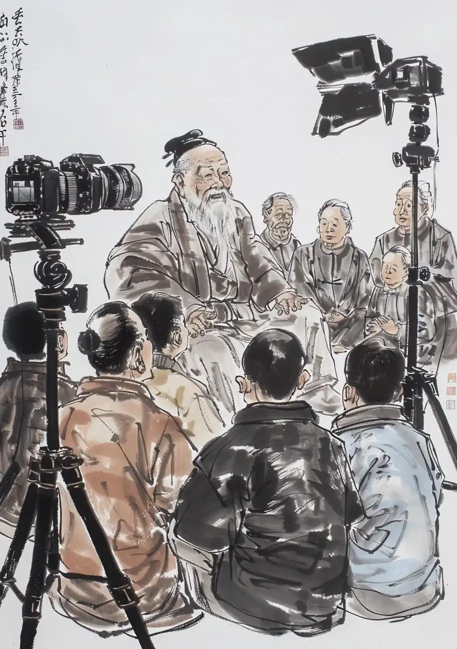 Ink Animation Film Set Meeting Midjourney提示词