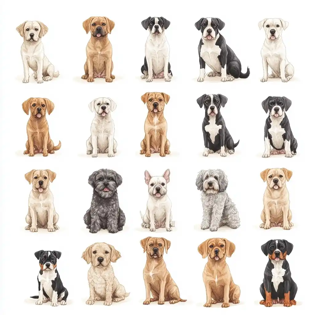 Popular Dog Breeds Illustration Midjourney提示词