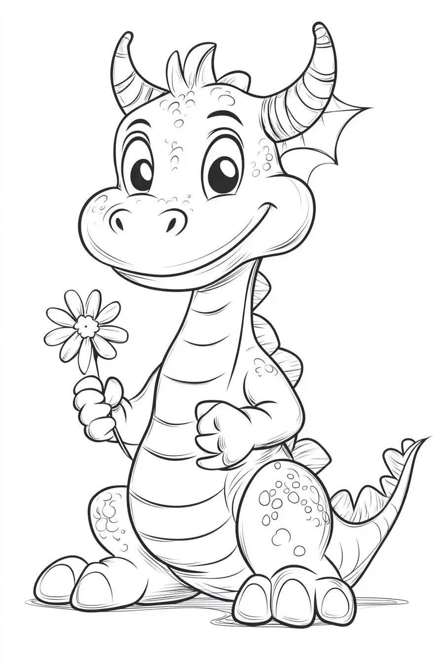 Cartoon Dragon with Flower Midjourney提示词