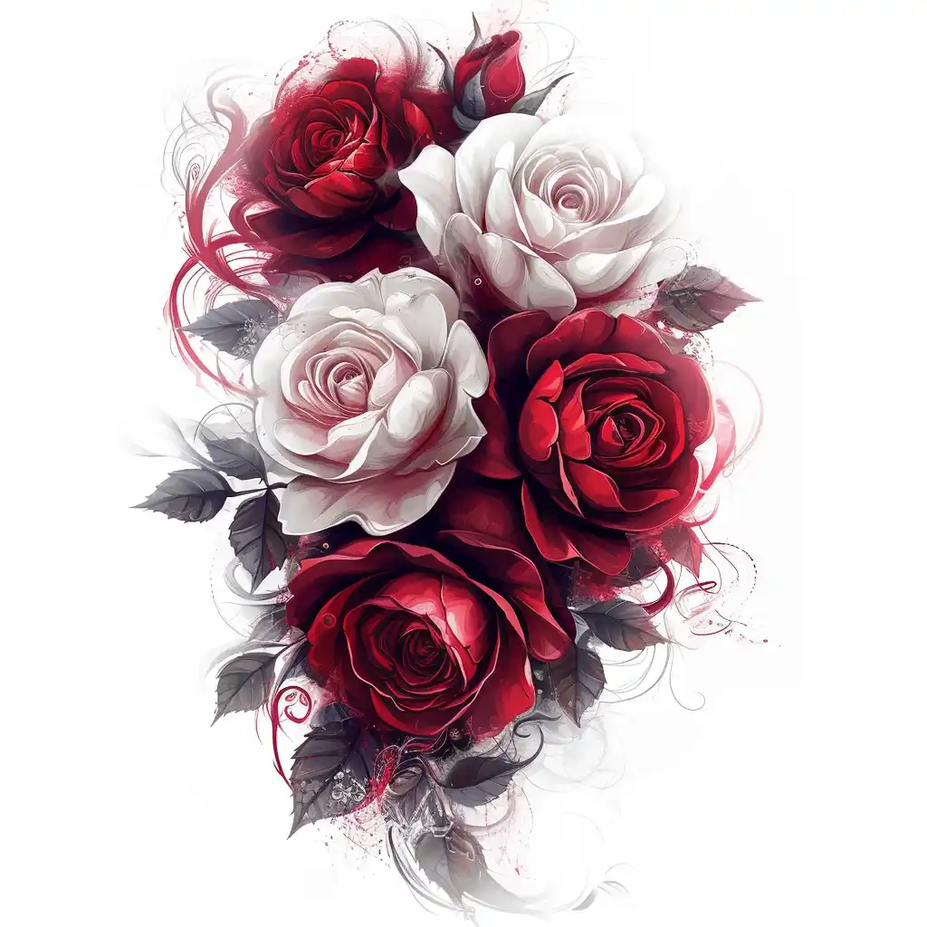 Burgundy Rose Tattoo Midjourney提示词