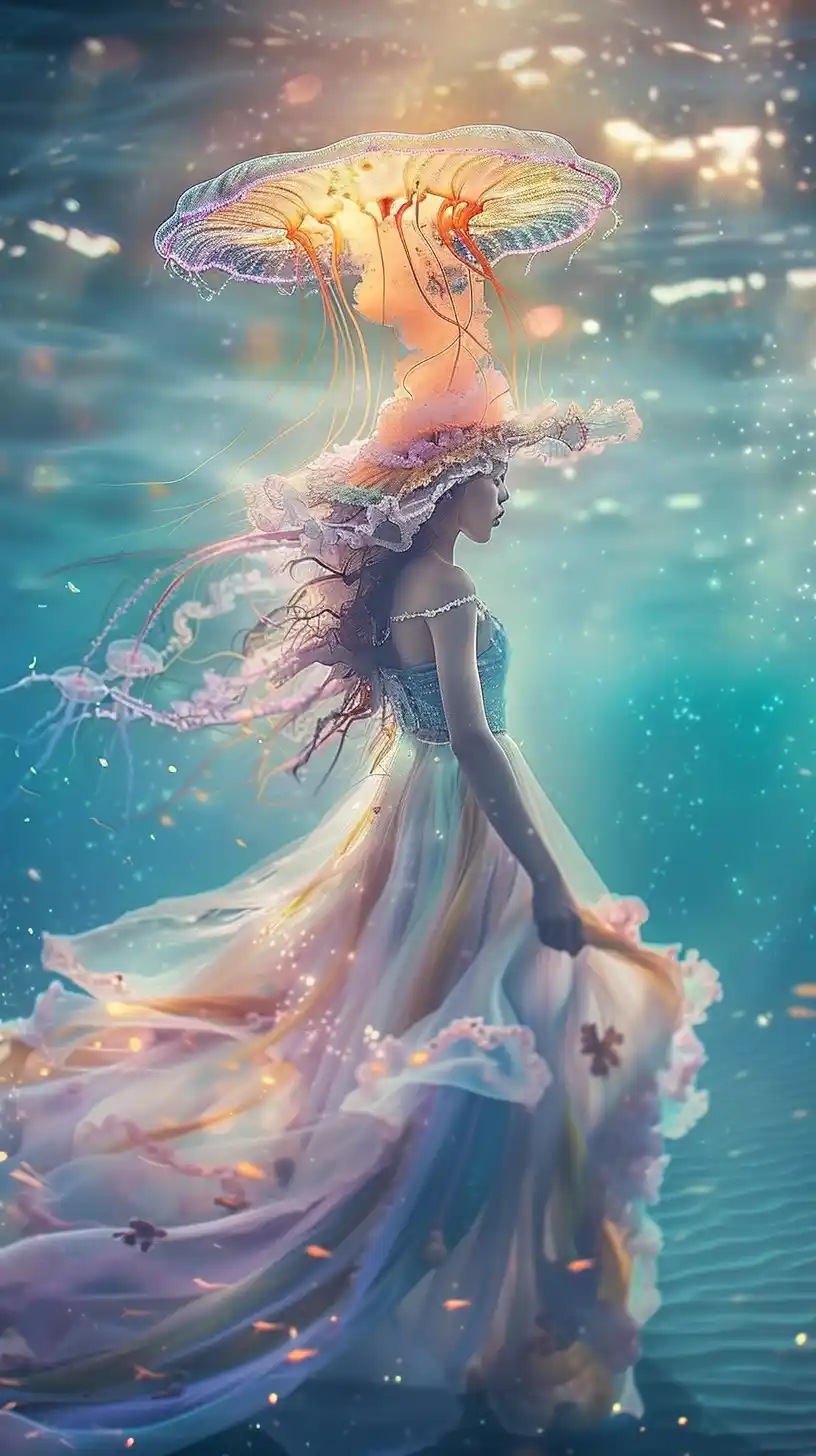 Jellyfish-inspired Ocean Walk Midjourney提示词