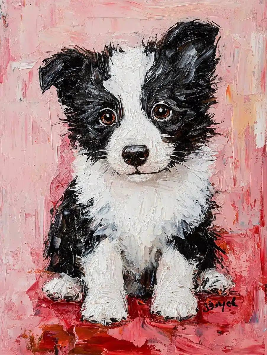 Impasto Border Collie Portrait Midjourney提示词