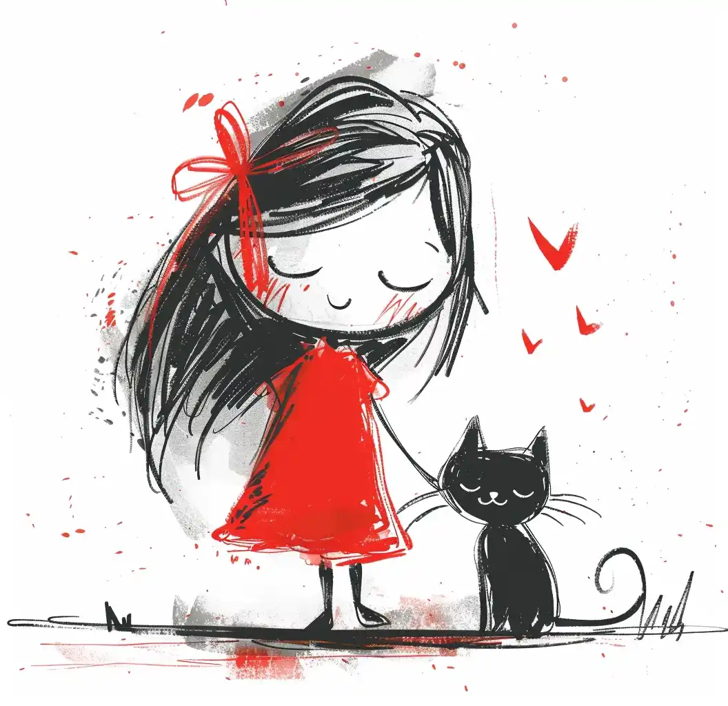 Minimalist Girl with Cat Midjourney提示词