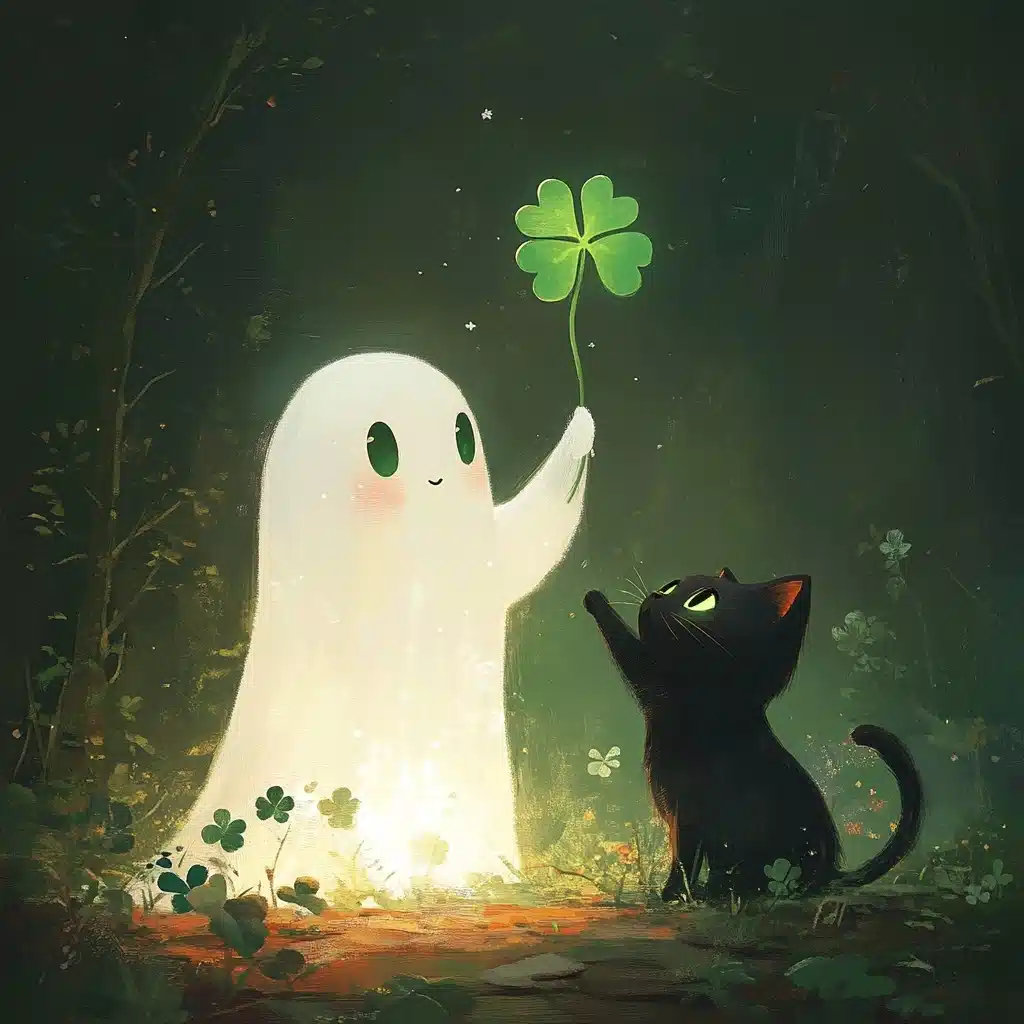 Cute Ghost and Cat Midjourney提示词