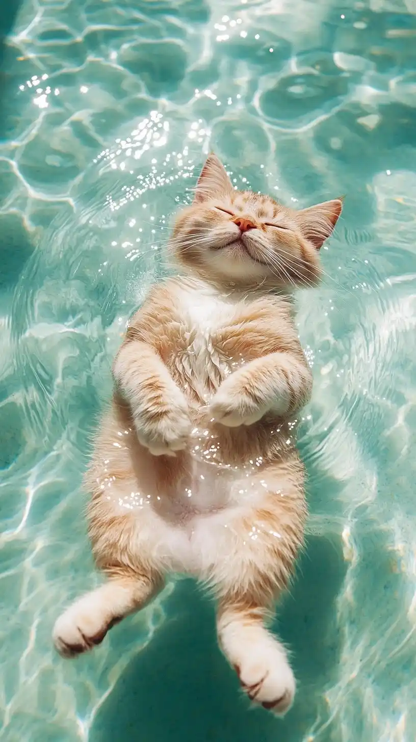 Y2K Cat in Pool Midjourney提示词