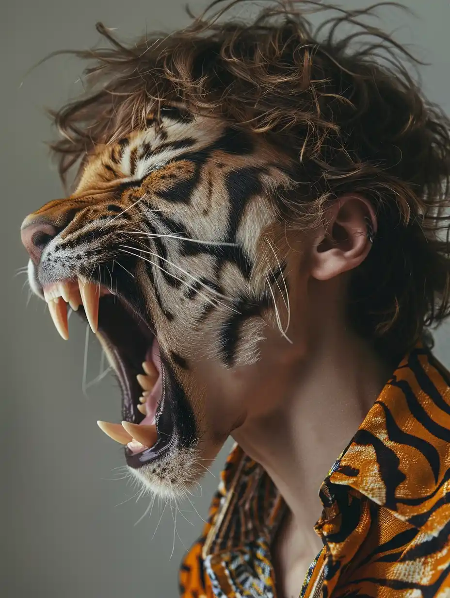 Hybrid Man-Tiger Portrait Midjourney提示词