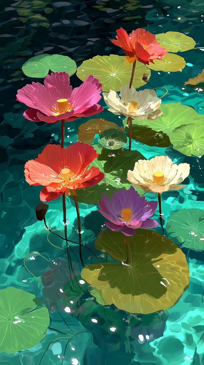 Vibrant Lotus and Lily Pads Midjourney提示词