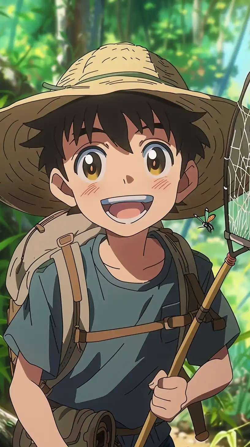 Anime Boy with Butterfly Net Midjourney提示词