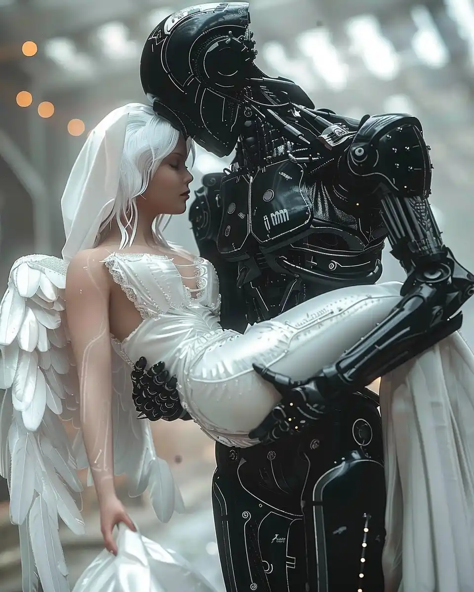 Cyborg Carrying Angel Midjourney提示词