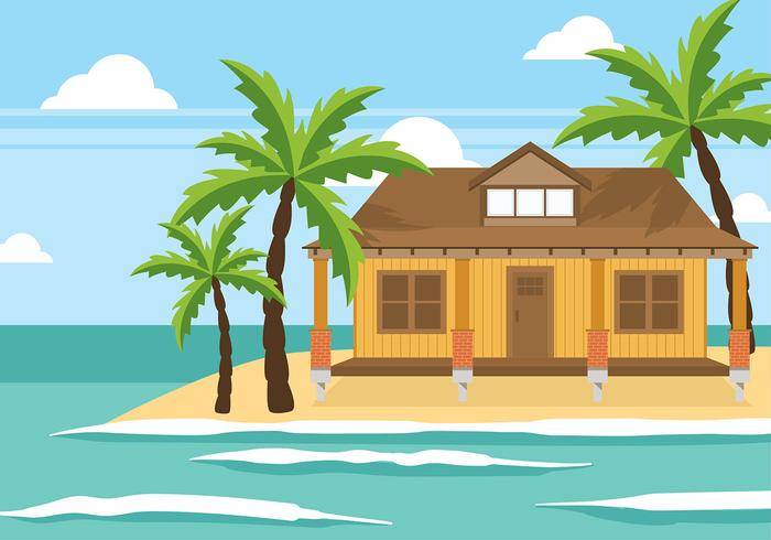 在海滩矢量的小屋