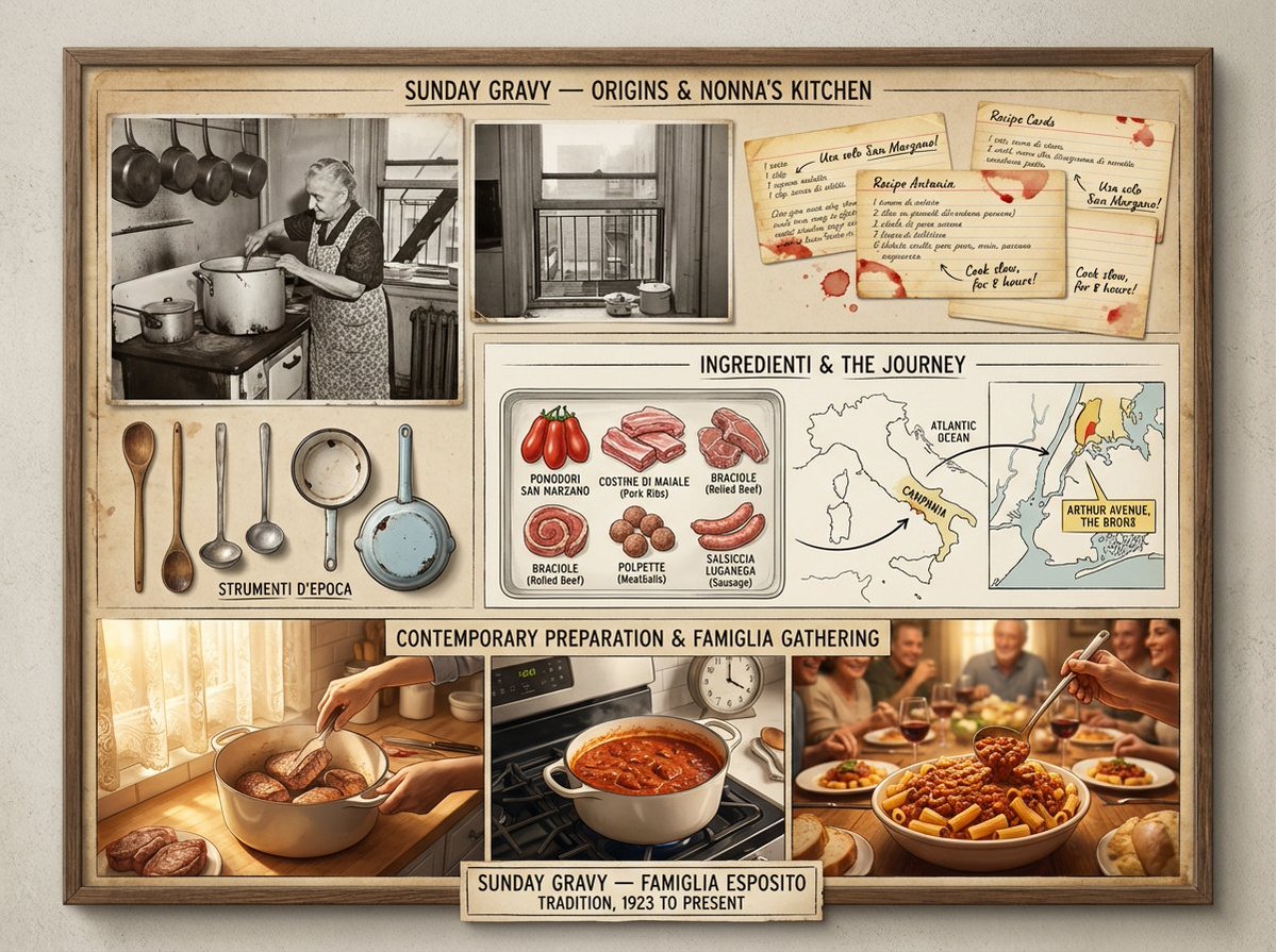 Sunday Gravy Infographic: Italian-American Culinary Tradition Nano Banana提示词