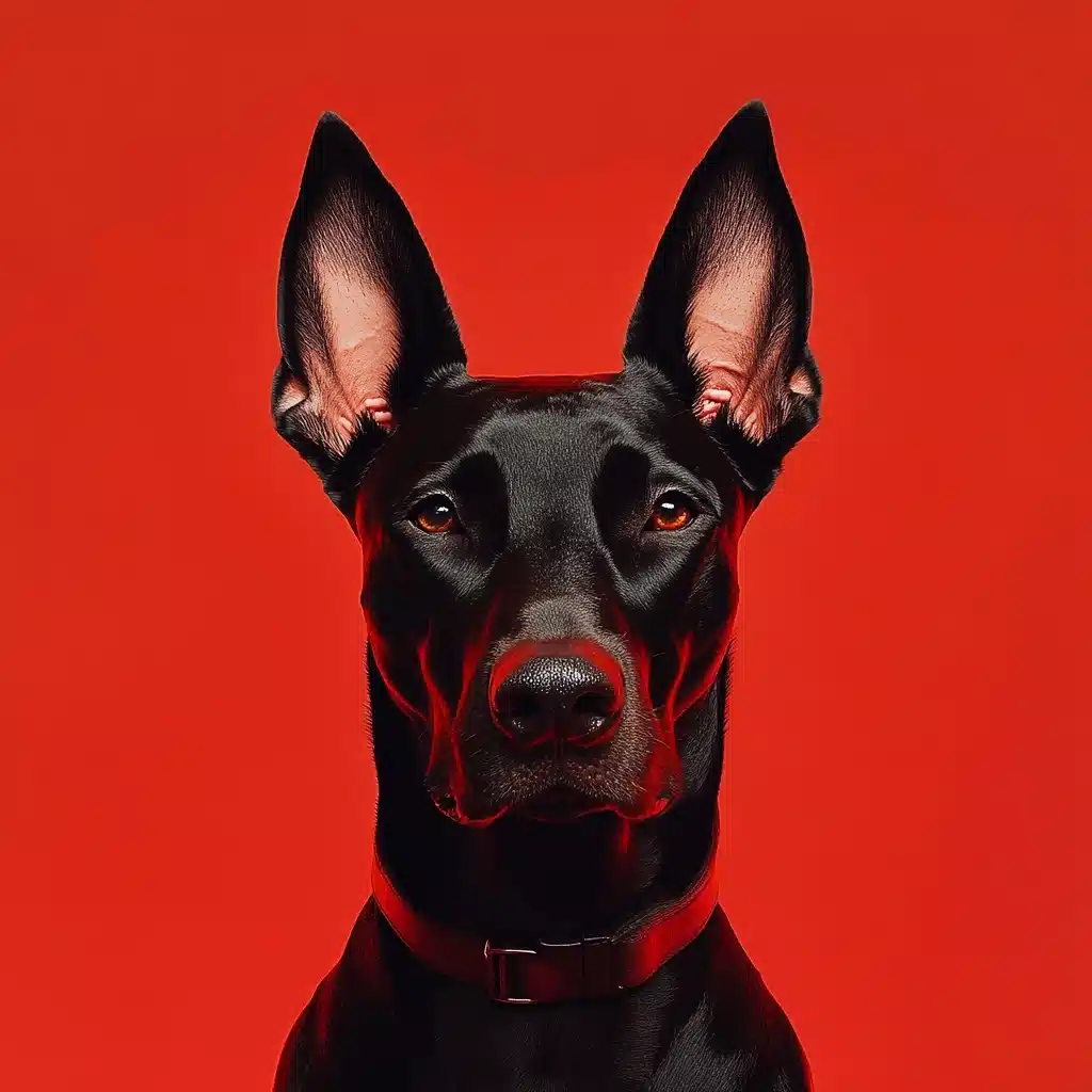 Sleek Doberman on Red Midjourney提示词