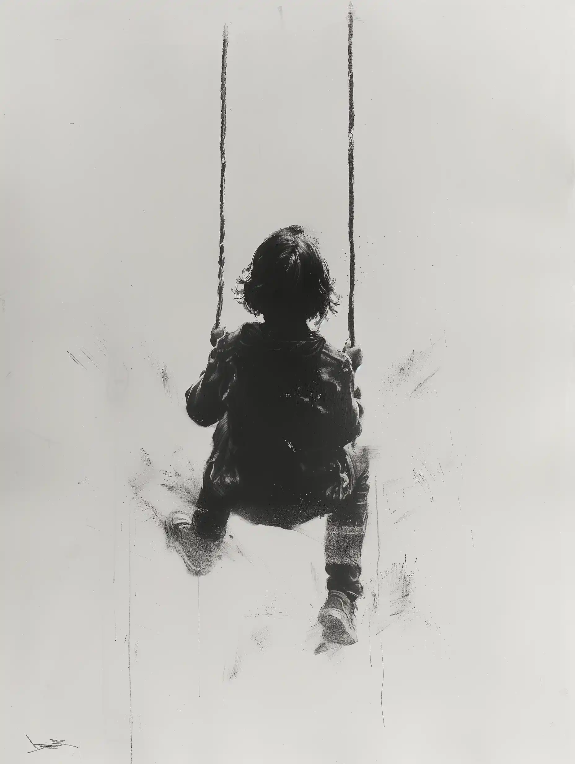 Swinging Kids Line Drawing Midjourney提示词