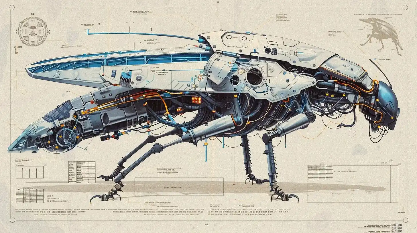 Robotic Locust Assembly Blueprint Midjourney提示词