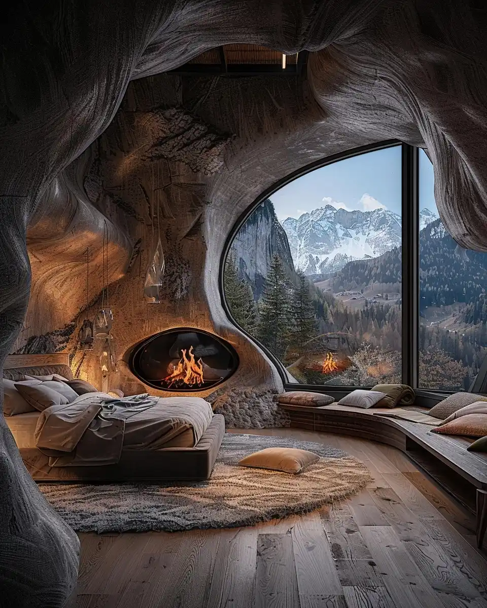 Luxurious Mountain Bedroom Midjourney提示词