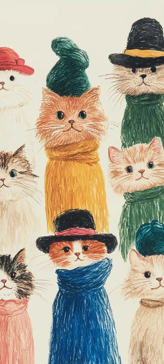 Dressed Cats in Line Midjourney提示词