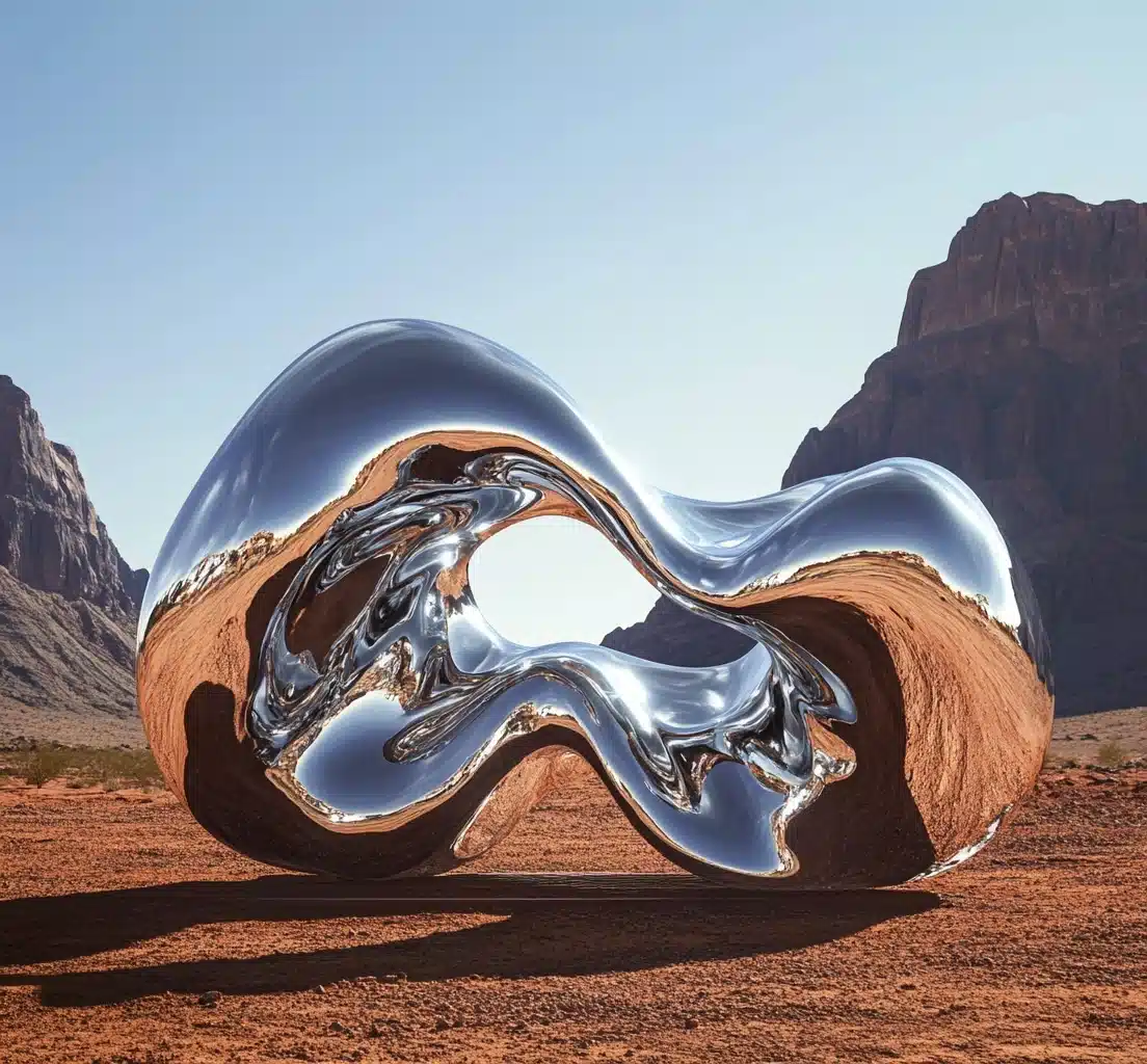 Surreal Silver Sculpture Desert Midjourney提示词