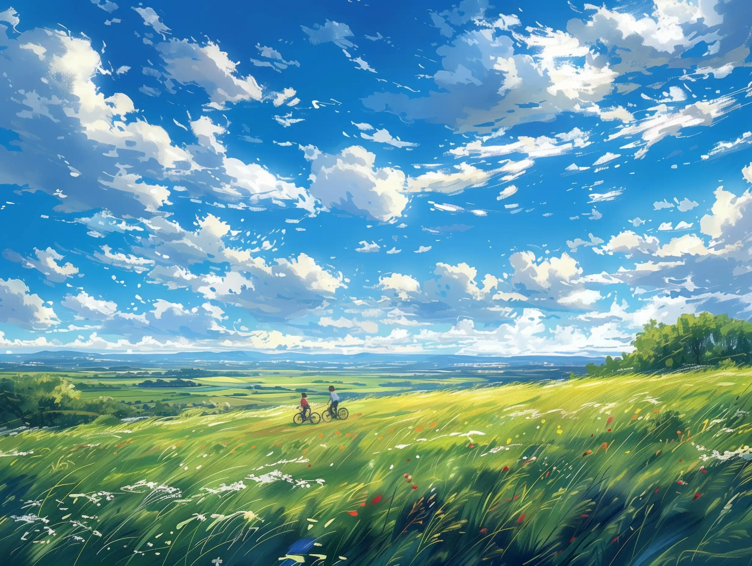 Minimalist Biking Through Grasslands Midjourney 提示词生成效果
