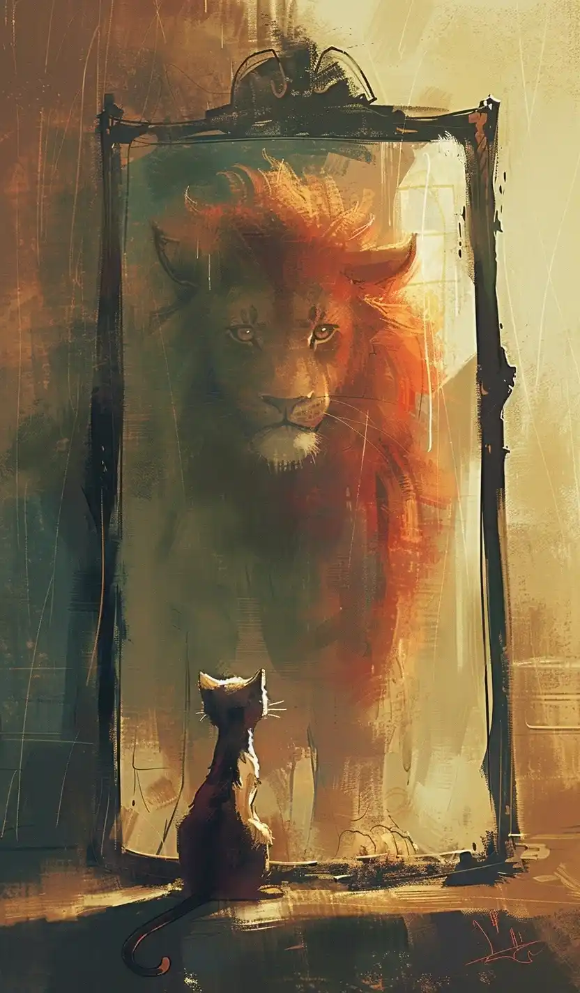 Cartoon Cat and Lion Midjourney提示词
