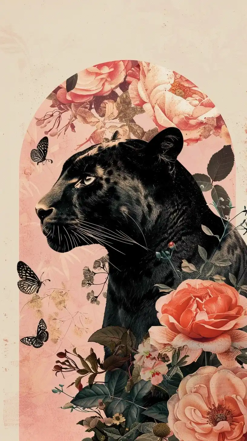 Floral Panther Collage Midjourney提示词