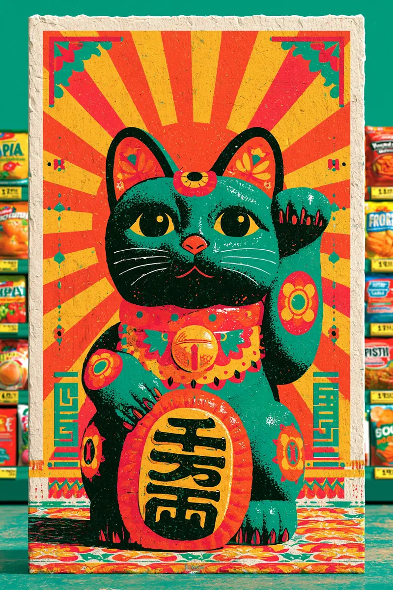 Supermarket Maneki-neko Cat Midjourney提示词