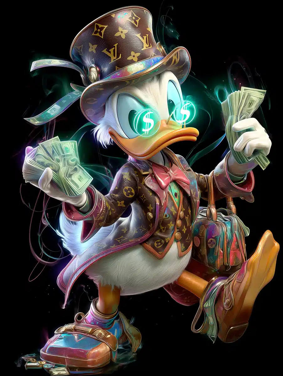 Detailed Scrooge McDuck in Vuitton Midjourney提示词