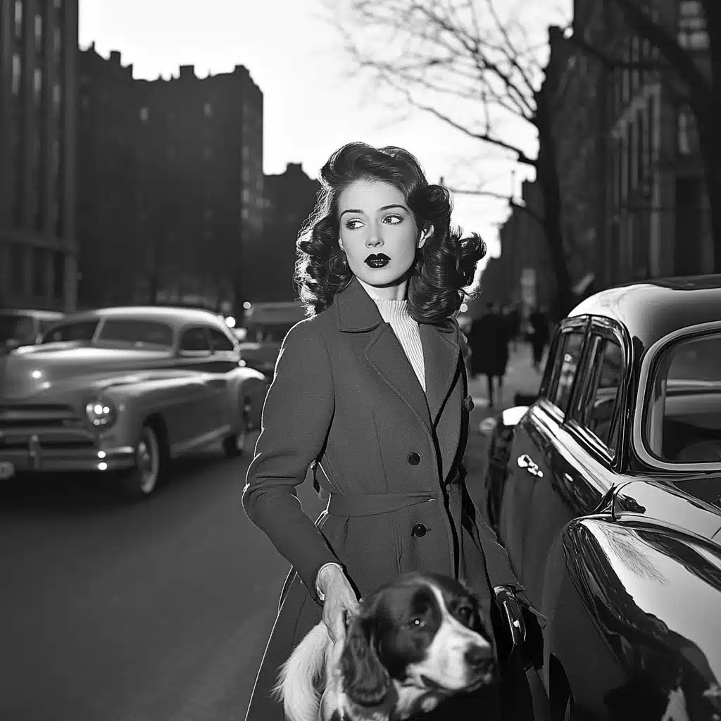 Film Portrait of Woman with Dog Midjourney提示词