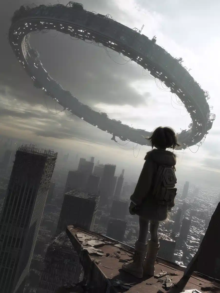 Apocalyptic Girl Under Space Station Midjourney提示词