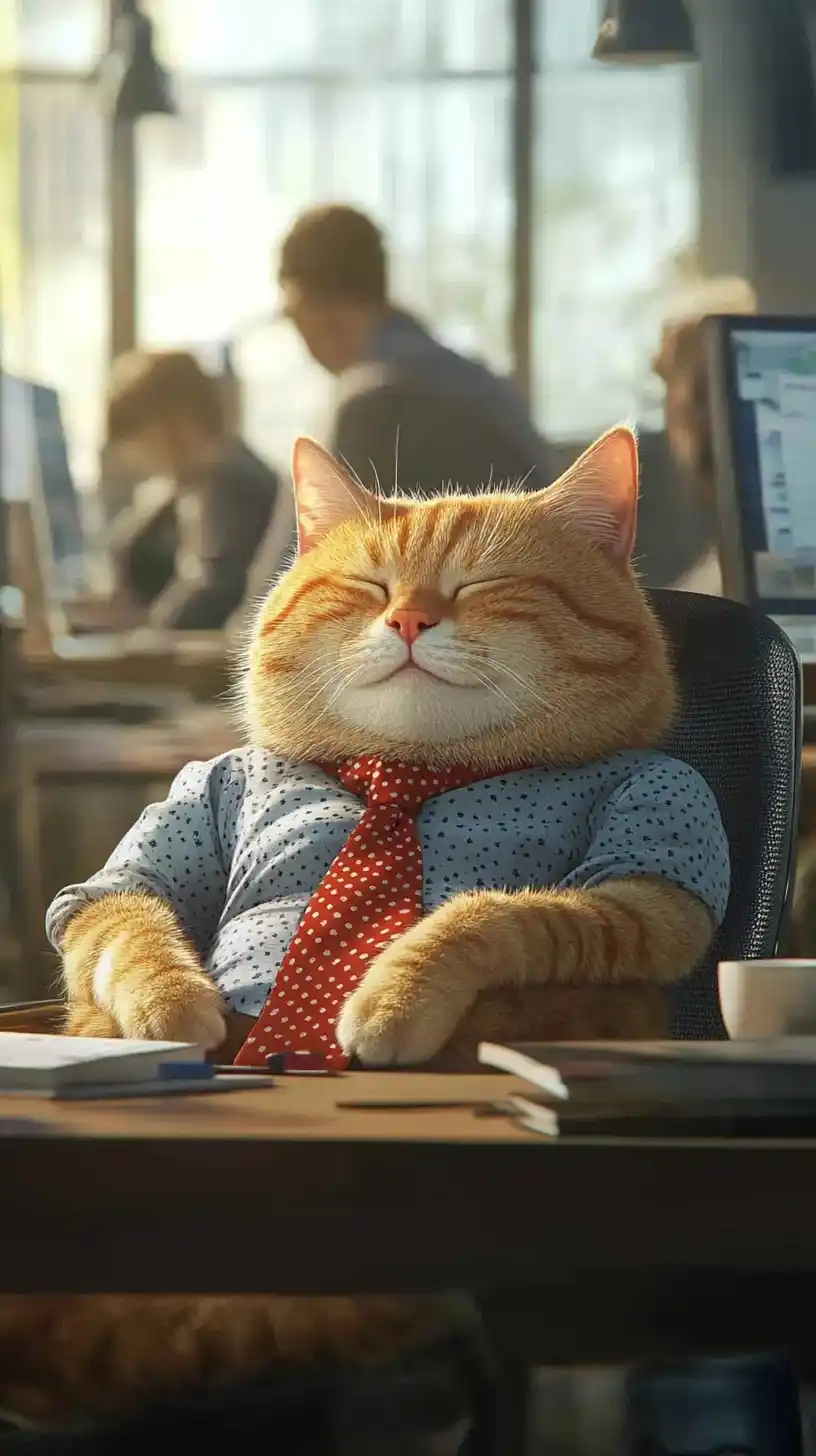 Surreal Cat in Office Midjourney提示词