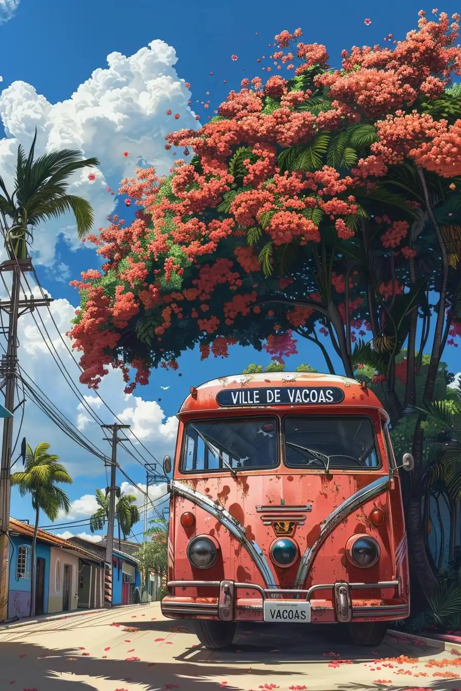 Tropical Bus Scene Midjourney提示词