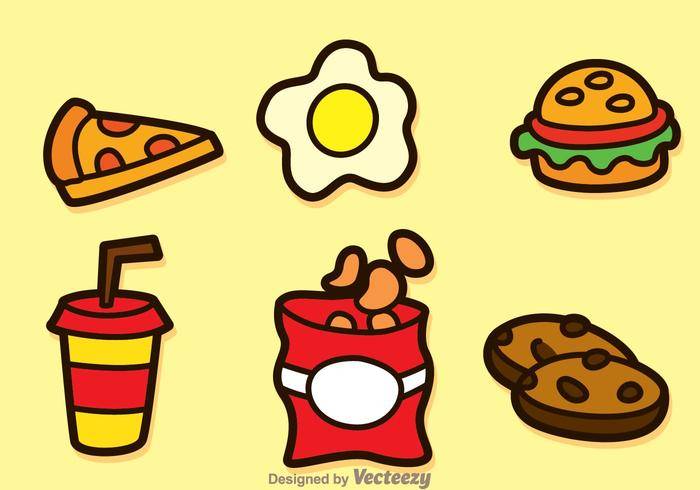 插图集的各种脂肪食品卡通图标 