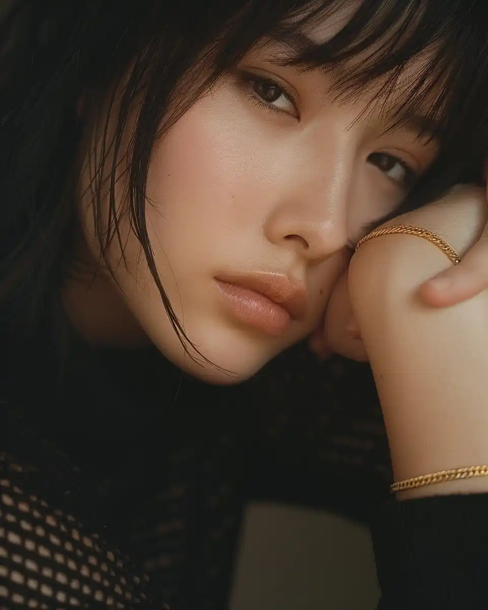 Minimalist Gold Bracelet Portrait Midjourney提示词