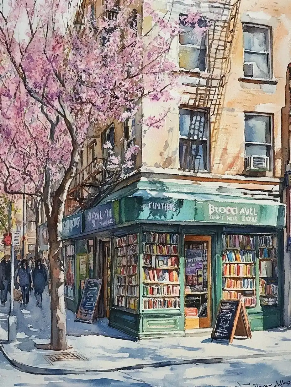 Watercolor Spring in NYC Midjourney提示词
