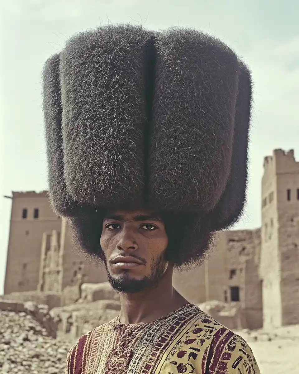Geometric Haircut at Ruins Midjourney提示词