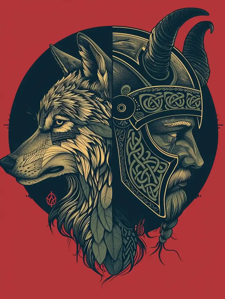 Vector Viking Wolf Duel Midjourney提示词
