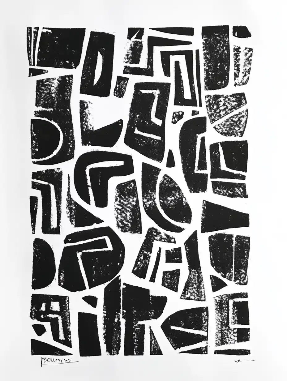 Abstract Linocut Shapes Midjourney提示词
