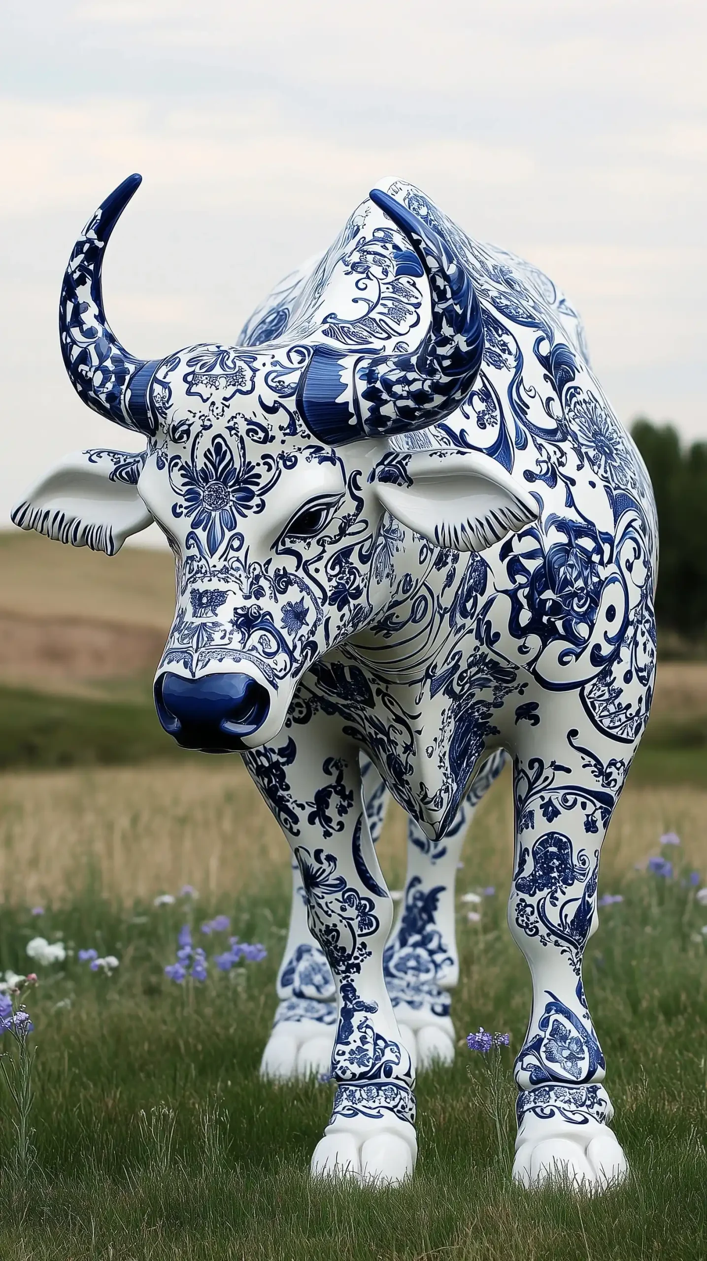 Ceramic Buffalo in Gzhel Midjourney提示词