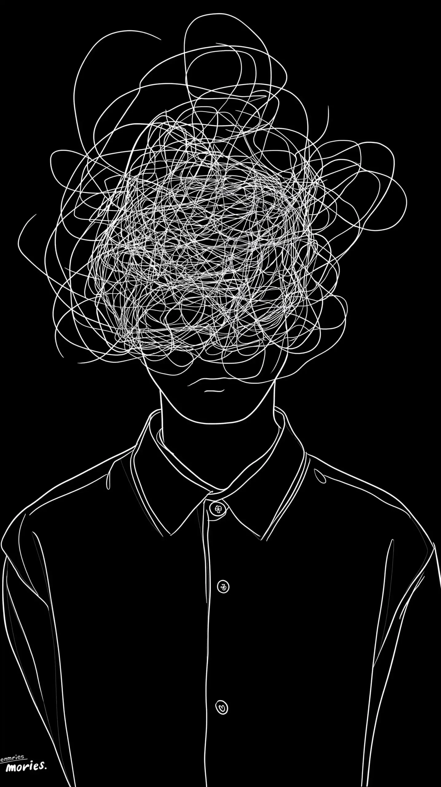 Minimalist Line Drawing Confused Memories Midjourney提示词