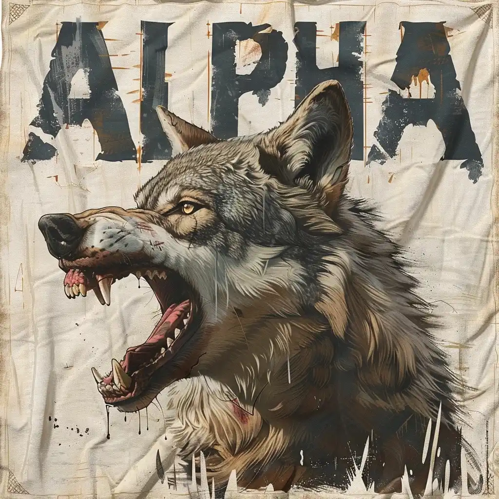 Vintage Alpha Wolf Tee Midjourney提示词