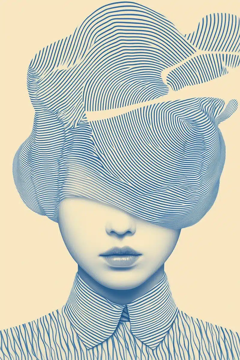 Surreal Woman with Line Hair Midjourney提示词