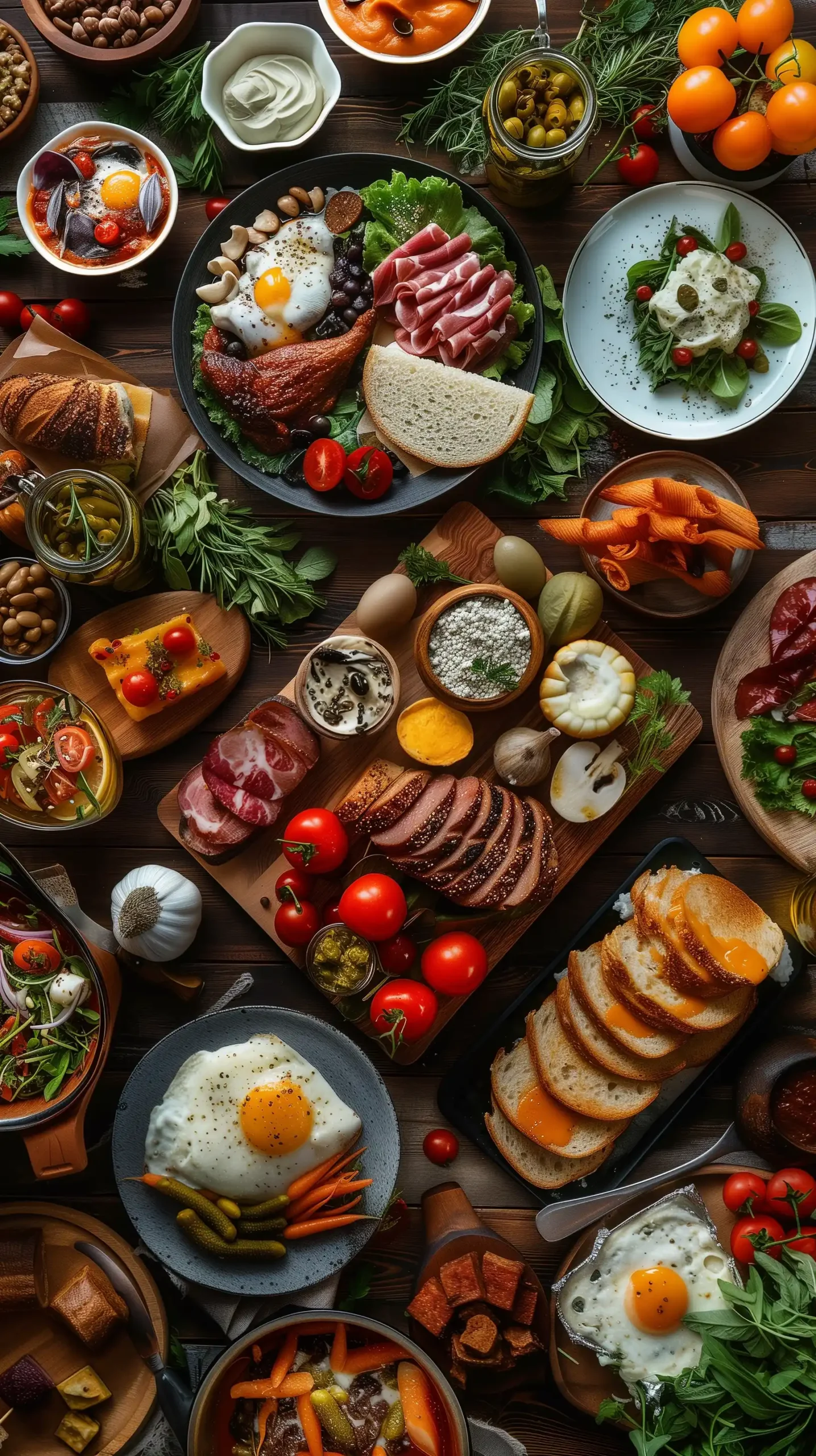 Food Variety Table Aerial Midjourney提示词