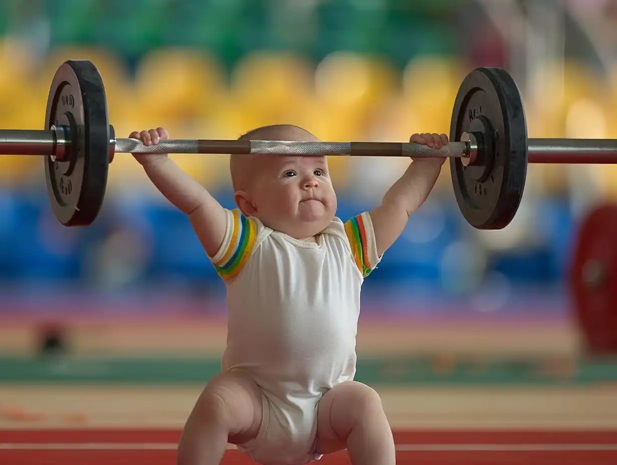Baby Weightlifting Paris Olympics Midjourney提示词