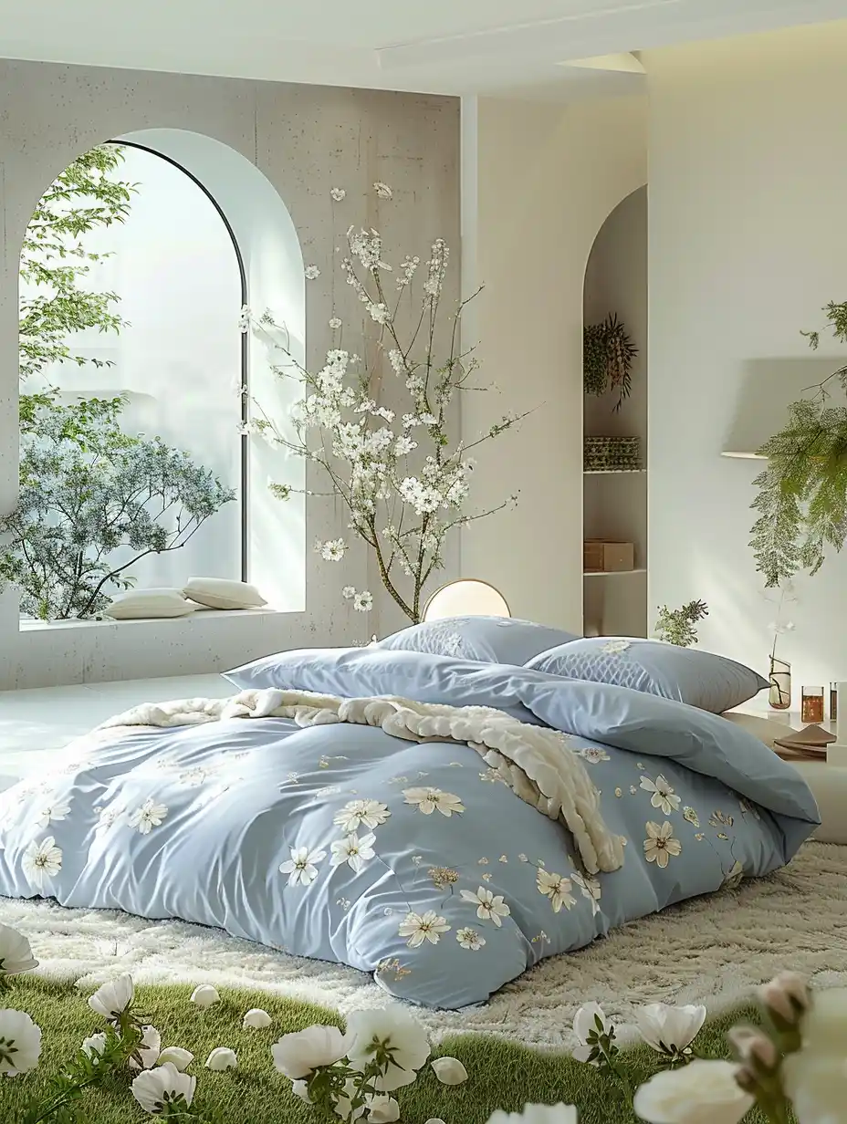 Minimalist Nature Bedroom Midjourney提示词