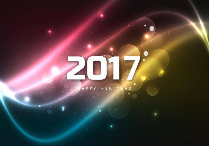 发光的五颜六色的新年快乐2017年