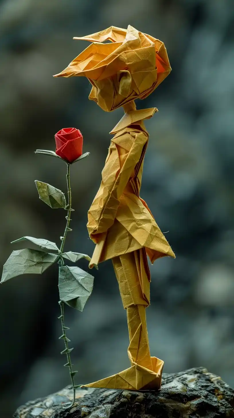Origami Prince and Rose Midjourney提示词